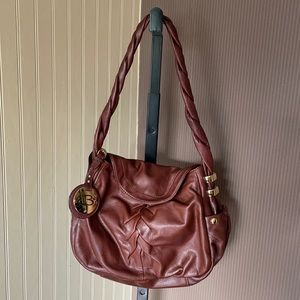 B.makowsky dark brown leather shoulder bag gold hardware and twisted strap